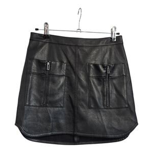 BCBG Maxazria Vegan Leather Sabrina Skirt Black Size XXS Pockets Zip Accents